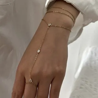 简约不锈钢菱形锆石三层手指链手链