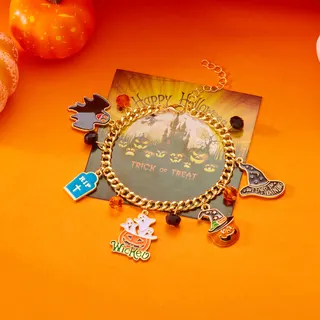Gelang Pesona Hantu Labu Halloween, Liontin Cupcake Jahat & Kelelawar yang Lucu, Perhiasan Pesta Enamel Paduan Berlapis Emas 18K untuk Wanita