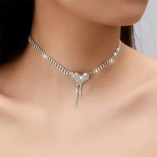 镶钻爱心流苏项链