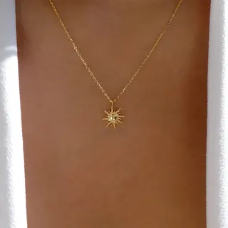 金属太阳光芒吊坠项链