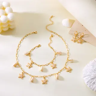 绿色海星贝壳项链手链耳环套装