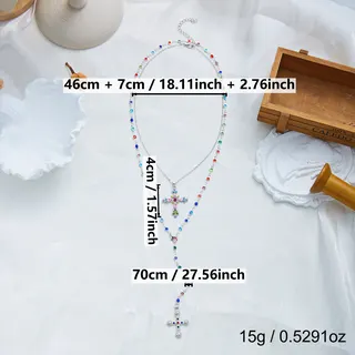 彩钻十字架Y型叠戴项链2条套装