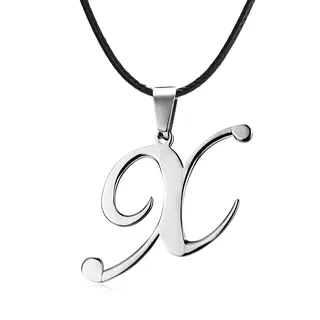 Colar com Pingente de Letra R em Aço Inoxidável, Pingente de Letra Cursiva com Polimento Espelhado em Cordão de Couro Preto, Colar Ajustável de 45+5cm Hipoalergênico para Mulheres