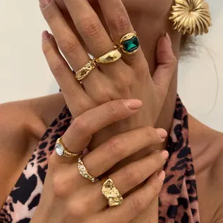 6件套浅金复古褶皱戒指套装