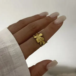 不锈钢复古浮雕树叶戒指