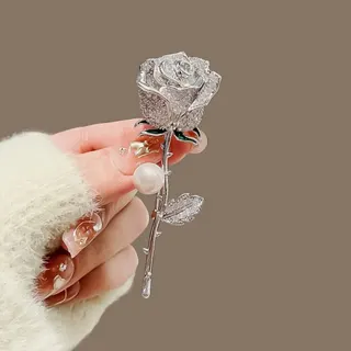玫瑰花满钻珍珠胸花胸针