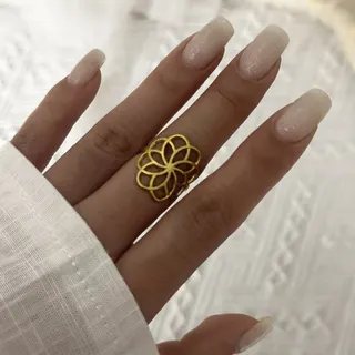 不锈钢白底滴油金花戒指