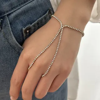 简约不锈钢满锆手指链手链