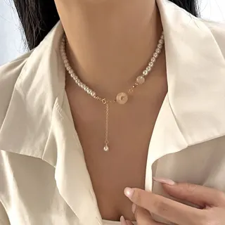 平安扣珍珠流苏项链
