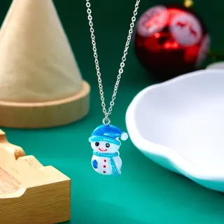 圣诞节树脂蓝雪人杖项链