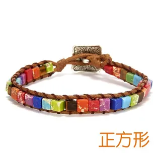 七脉轮帝皇石手链女 天然石圆柱形珠串 手工编织活结可调波西米亚民族风手绳 灵性疗愈能量手串 16-21cm