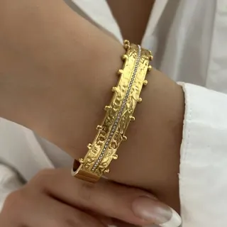 复古锤纹满天星镶锆不锈钢手镯