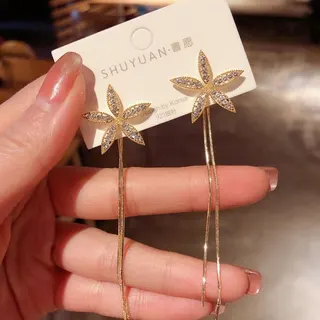 S925银针长款花朵花瓣流苏耳钉耳环