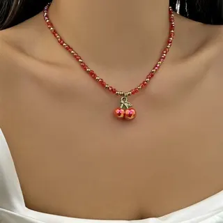 水晶树脂樱桃项链