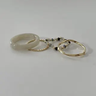彩色串珠树脂波浪戒指4件套