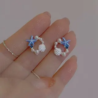 小清新海星贝壳滴油耳钉