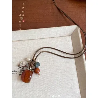 虎眼石天然石长款吊坠项链