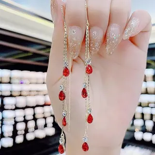 镶钻水滴流苏耳线耳环