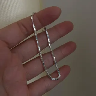 简约几何方形方块手链 白金色铜镀白金 2.5mm链节 15+3cm可调节 极简轻奢百搭叠戴女款