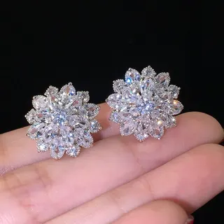 雪花花朵镶钻锆石耳钉耳环