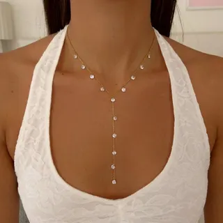 简约不锈钢锆石多钻Y型项链