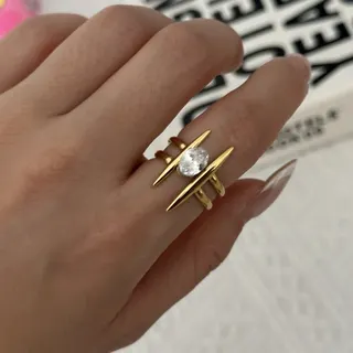 不锈钢个性几何锆石戒指