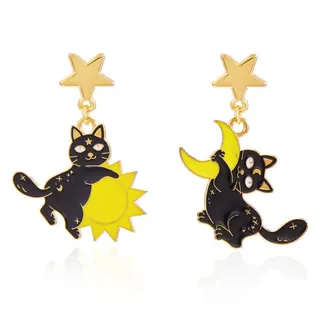 太阳月亮猫咪万圣耳钉耳环