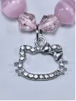Hello Kitty Katzenkopf-Anhänger-Halskette mit Strasssteinen, Legierung + Strass, weiße Diamanten, pinke Schleife, 2 cm, verspielte Schlüsselbeinkette