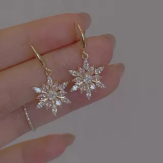 闪锆粉色雪花耳环