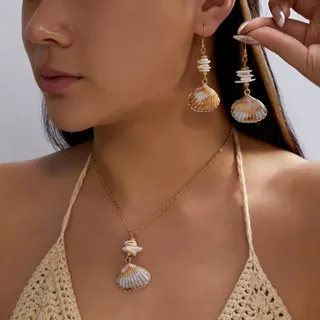 度假风扇贝耳环项链套装