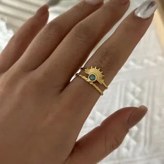 不锈刚圆盘太阳纹珍珠戒指