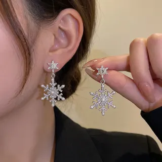 Christmas Snowflake Dangle Earrings, Rhinestone & Pearl Crystal Drop Earrings for Women, Silver Alloy Holiday Party Jewelry Gift