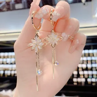 水晶花朵流苏耳环