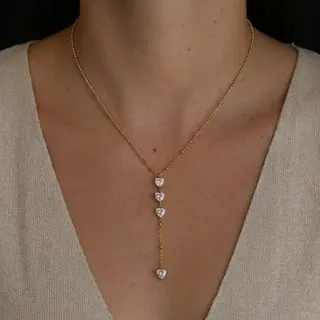 简约不锈钢锆石连排爱心Y型项链