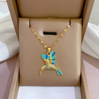 彩色啄木鸟镶锆石锁骨链项链