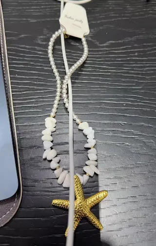 海洋风珍珠碎石海星项链 天然珍珠手工串珠 18K金电镀海星吊坠 47+5cm可调节 度假波西米亚风女款颈饰