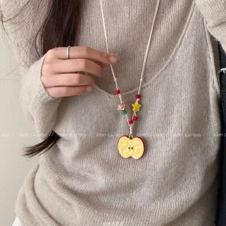 多巴胺编织绳可爱苹果长款项链