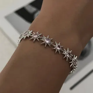 简约微镶锆石粉色八芒星手链