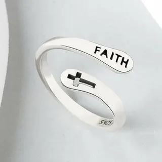 十字架镂空faith宗教信仰双层开口可调戒指