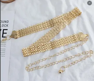 金色空心玉米链腰链身体链 合金电镀18K金 可调节60+55cm 轻奢复古女配饰