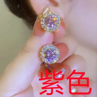 紫锆圆形小耳扣耳钉