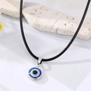恶魔之眼树脂眼睛皮绳锁骨链项链