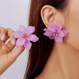 夸张立体亚克力花朵花瓣耳环