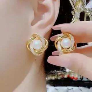 花形仿珍珠镶钻耳钉耳环