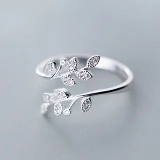 树叶锆石开口可调戒指
