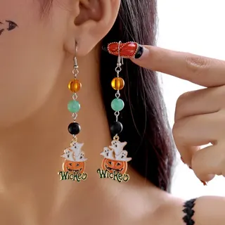 万圣节滴油南瓜幽灵耳环