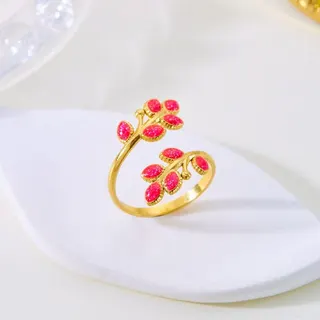 欧美跨境不锈钢树叶滴油可调节戒指