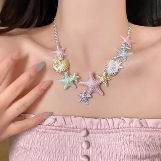 夸张彩色海星贝壳珍珠项链
