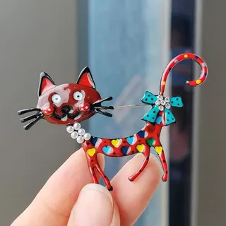 画油镶钻猫咪胸针胸花