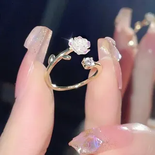 玫瑰花镶钻开口指环戒指